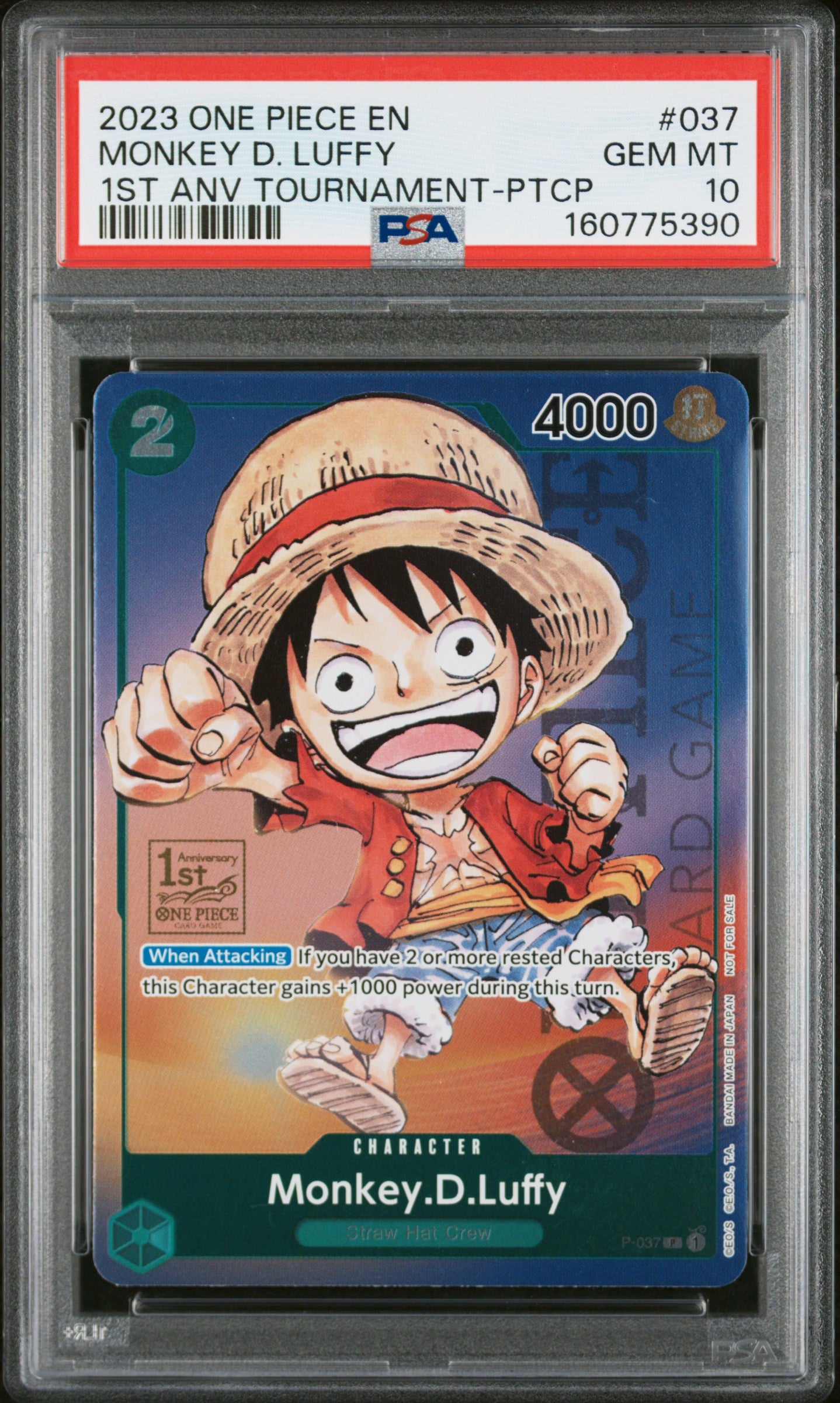 PSA 10 2023 One Piece Promos Monkey D. Luffy #037 1st Anniversary Tournament-Participation