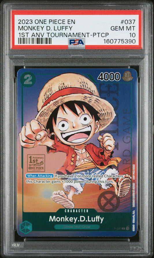 PSA 10 2023 One Piece Promos Monkey D. Luffy #037 1st Anniversary Tournament-Participation