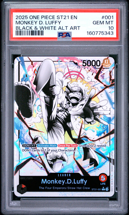 PSA 10 2025 One Piece Starter Deck St21-Ex Gear 5 Monkey D. Luffy #001 Black & White Alternate Art
