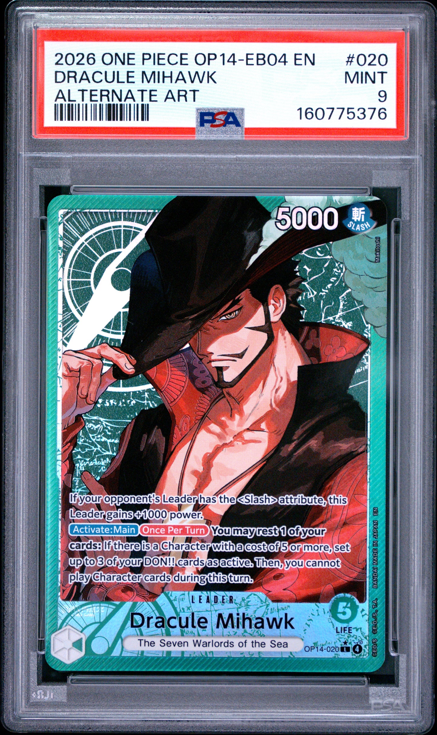PSA 9 2026 One Piece Op14-Eb04-The Azure Sea's Seven Dracule Mihawk #020