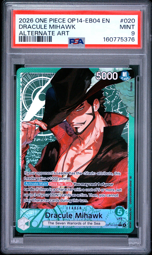 PSA 9 2026 One Piece Op14-Eb04-The Azure Sea's Seven Dracule Mihawk #020