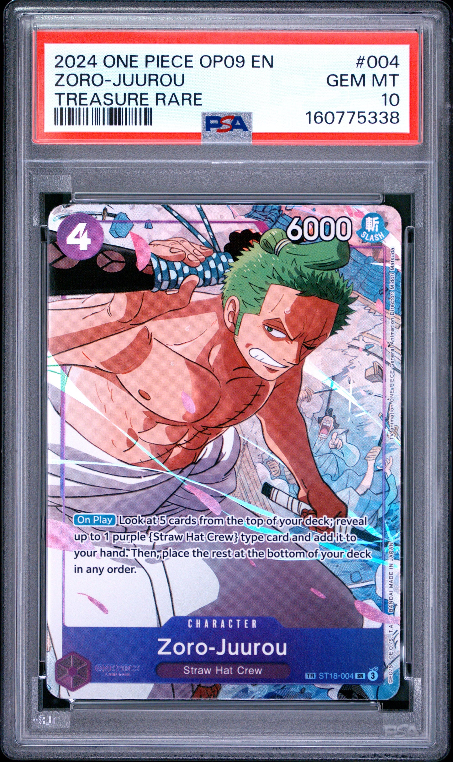 PSA 10 2024 One Piece Op09-Emperors in the New World Zoro-Juurou #004 Treasure Rare