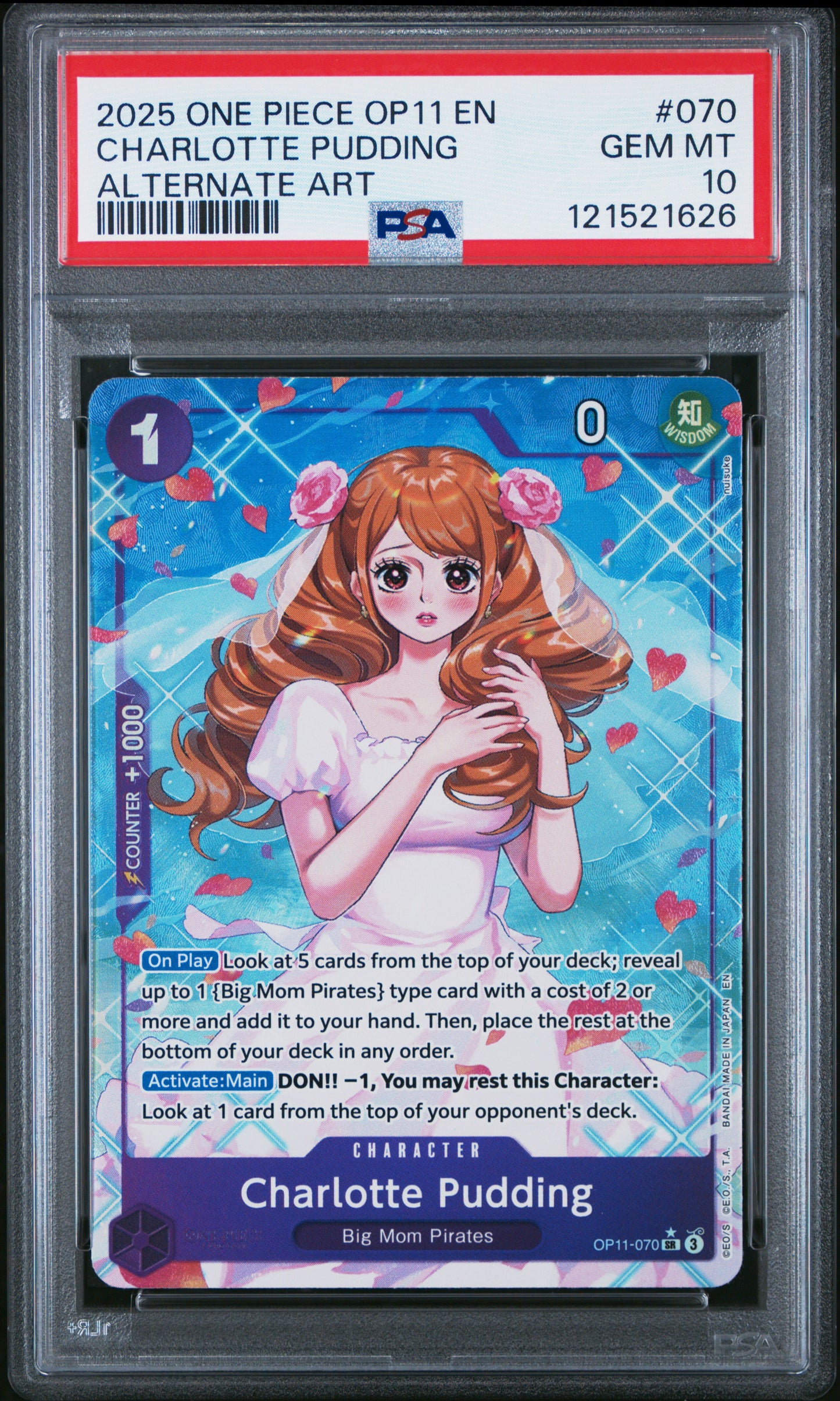 PSA 10 2025 ONE PIECE OP11-A FIST OF DIVINE SPEED | ALTERNATE ART CHARLOTTE PUDDING 070