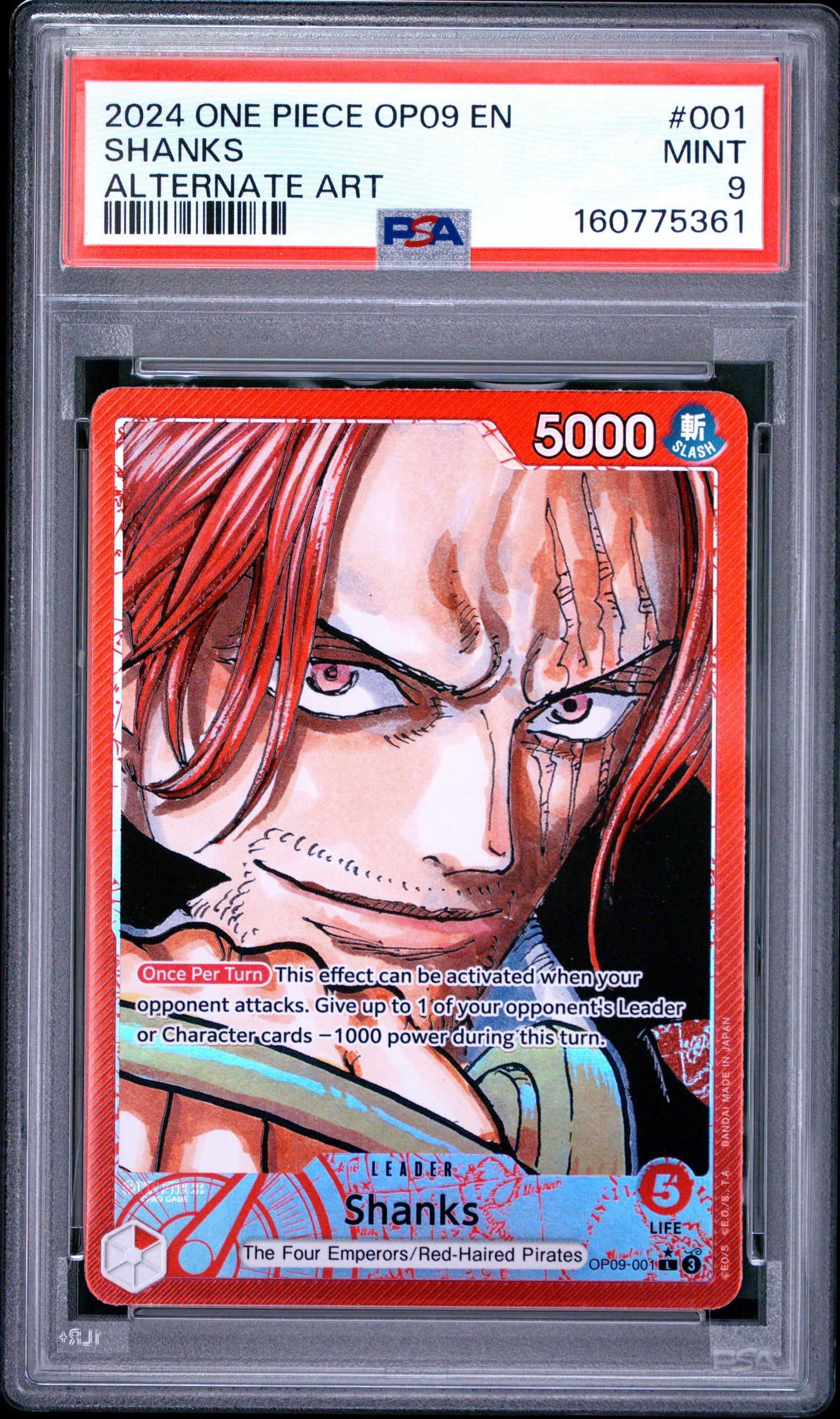 PSA 9 2024 One Piece Op09-Emperors in the New World Shanks #001