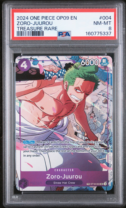 PSA 8 2024 One Piece Op09-Emperors in the New World Zoro-Juurou #004 Treasure Rare